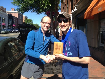 Ben Stutts accepting the 2nd place Washington Metro Elite Men's Team plaque and medal