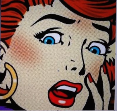 Cartoon picture of a shocked woman's face